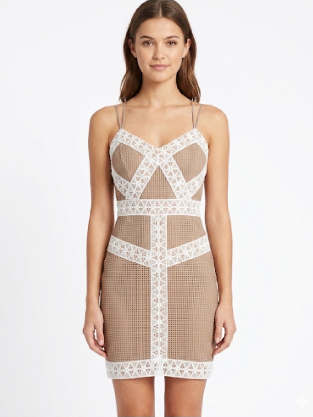 Adelyn Rae Geometric Lace Mesh
Sheath Mini Dress Size Small